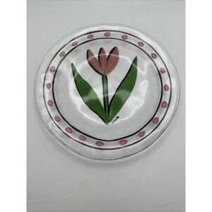 Kosta Boda Tulipa Glass Plate Salad Dessert Pink Tulip Ulrica Hydman Vallien